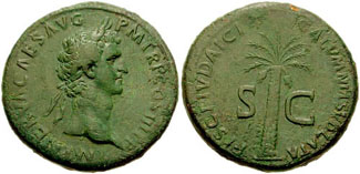 Coin of Nerva (96–98 CE) bearing the legend FISCI IVDAICI CALUMNIA SUBLATA — 